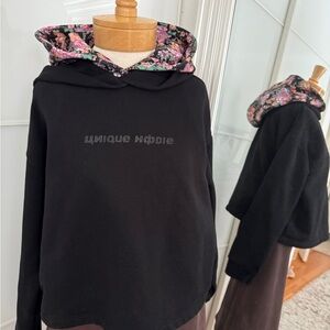 Zara Sweatshirt Double Black+Floral Hoodie S